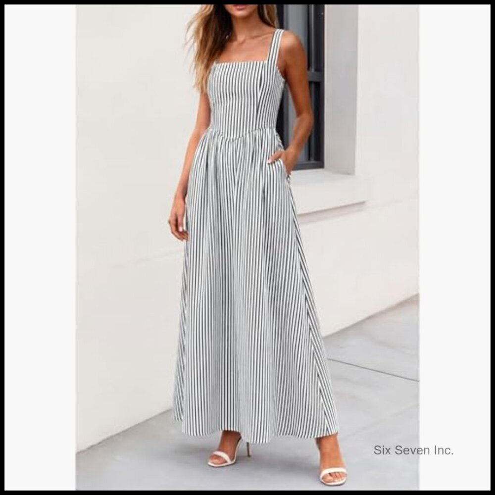 Lyocell Viscose Maxi Dress with Pockets Smocked Back Square Neck - Picture 5 of 7